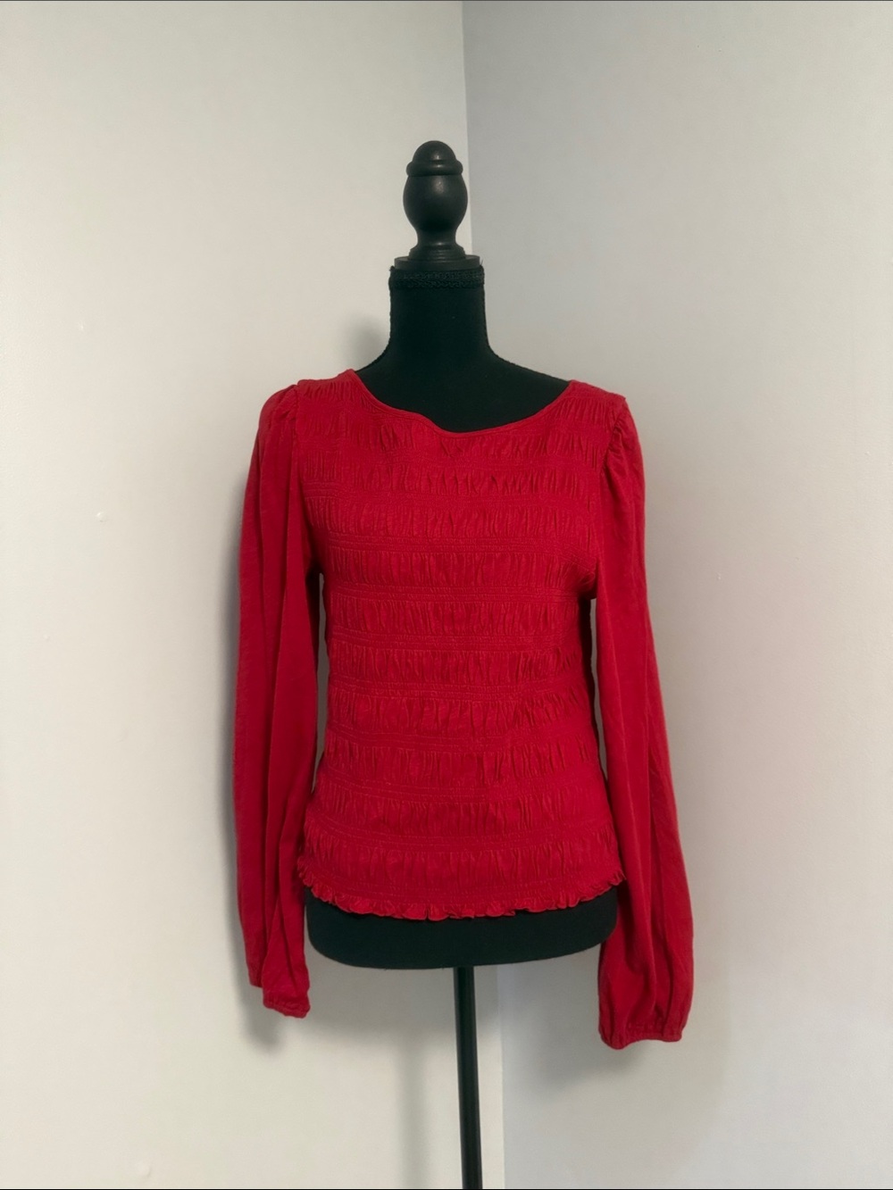 Madewell Red Long Sleeve Smocked Top